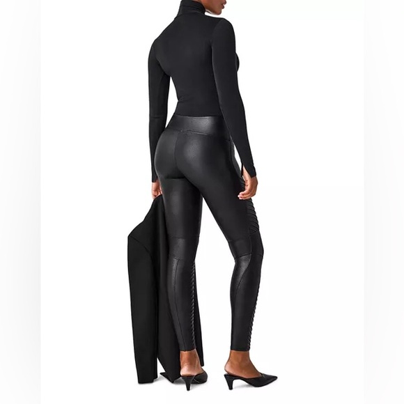 SPANX MOTO FAUX LEATHER LEGGINGS IN BLACK SIZE LARGE - Picture 2 of 16